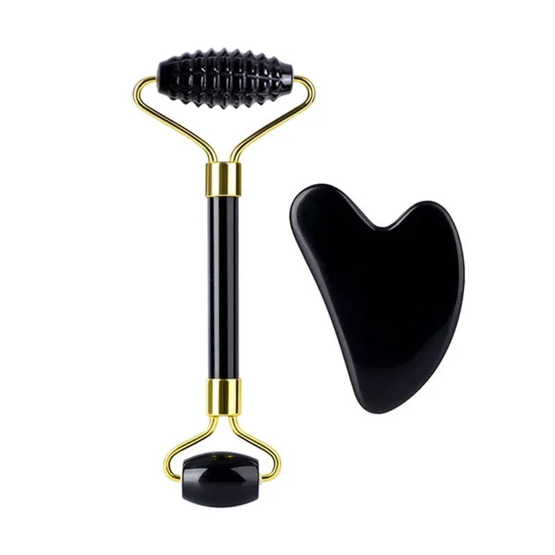 Obsidian Jade Facial Mask Gouache scraper Roller Massager Set Natural Stone Guasha Cold Therapy Anti Aging Jade Mask Beauty Tool