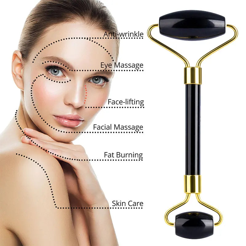 Obsidian Jade Facial Mask Gouache scraper Roller Massager Set Natural Stone Guasha Cold Therapy Anti Aging Jade Mask Beauty Tool