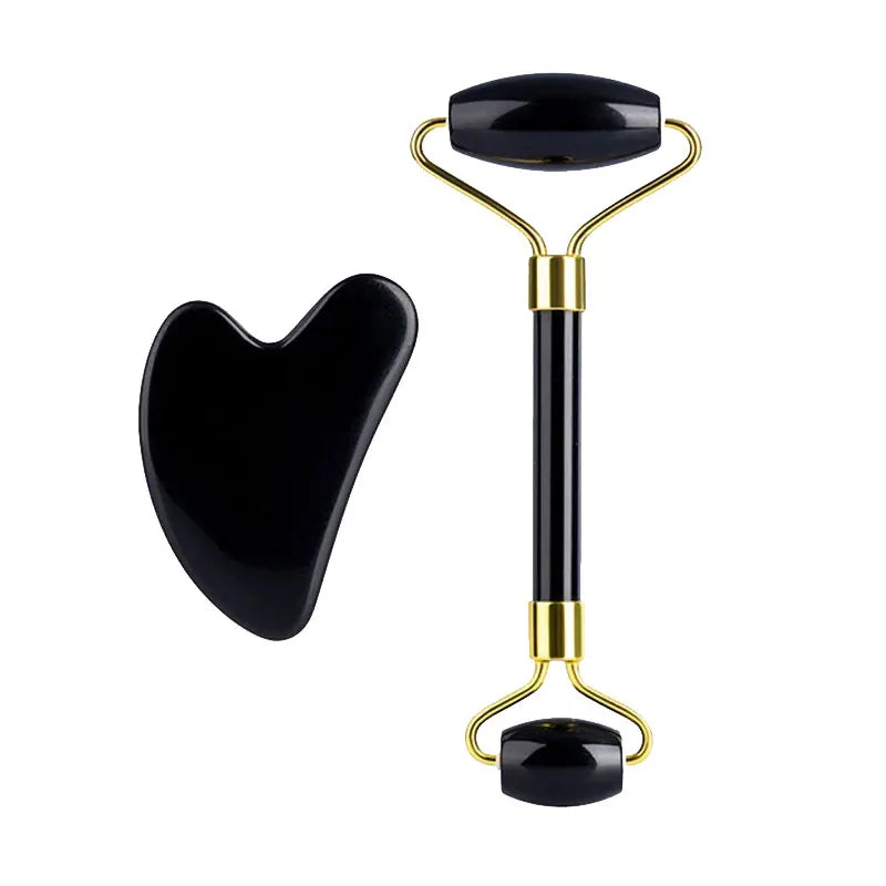 Obsidian Jade Facial Mask Gouache scraper Roller Massager Set Natural Stone Guasha Cold Therapy Anti Aging Jade Mask Beauty Tool