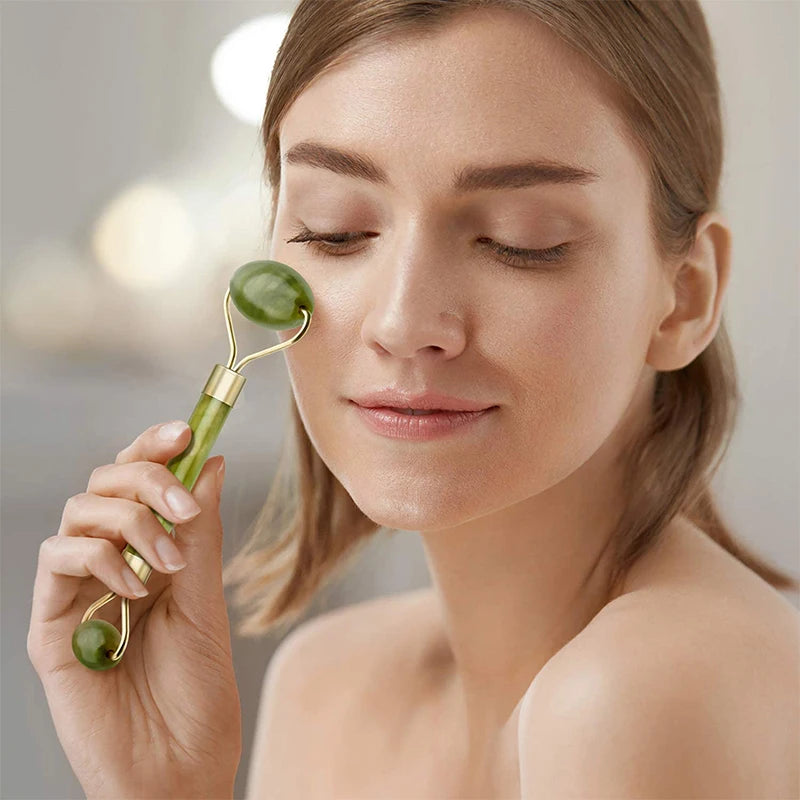 3pcs Natural Stone Gua Sha Face Roller Set Gouache Scraper Back Neck Scratcher Massager For Face Massage Tools Jade Roller