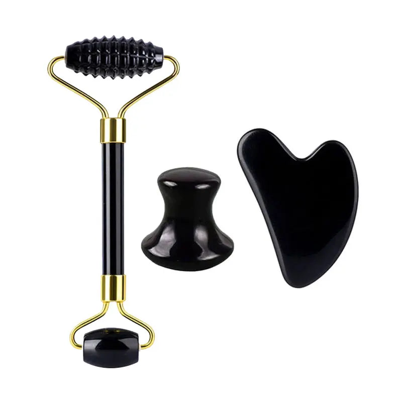 Obsidian Jade Facial Mask Gouache scraper Roller Massager Set Natural Stone Guasha Cold Therapy Anti Aging Jade Mask Beauty Tool
