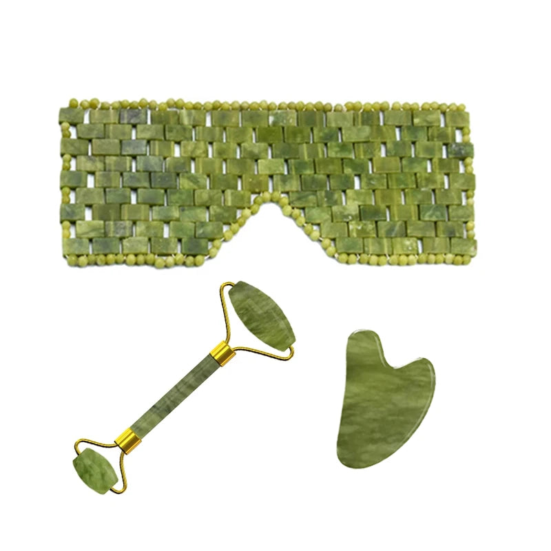 Natural Xiuyan Jade Facial Mask Gouache Scraper Roller Massager Jade Stone Guasha Cold Therapy Anti Aging Jade Mask Beauty Tool