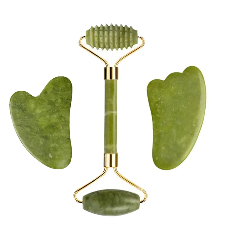 Natural Xiuyan Jade Facial Mask Gouache Scraper Roller Massager Jade Stone Guasha Cold Therapy Anti Aging Jade Mask Beauty Tool