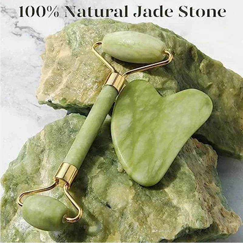 Natural Xiuyan Jade Facial Mask Gouache Scraper Roller Massager Jade Stone Guasha Cold Therapy Anti Aging Jade Mask Beauty Tool