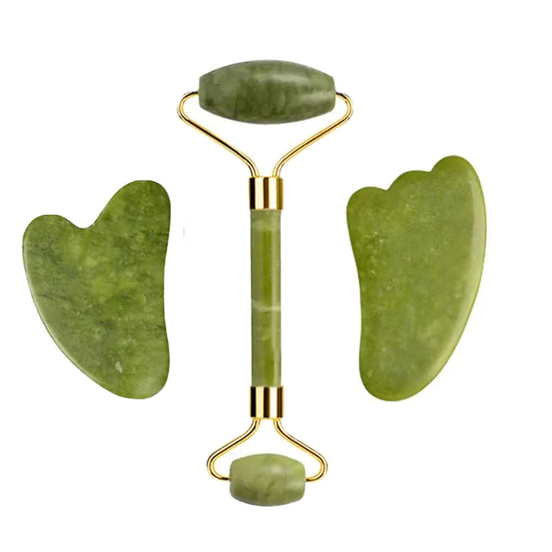 Natural Xiuyan Jade Facial Mask Gouache Scraper Roller Massager Jade Stone Guasha Cold Therapy Anti Aging Jade Mask Beauty Tool