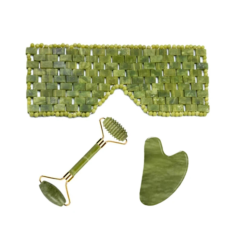 Natural Xiuyan Jade Facial Mask Gouache Scraper Roller Massager Jade Stone Guasha Cold Therapy Anti Aging Jade Mask Beauty Tool